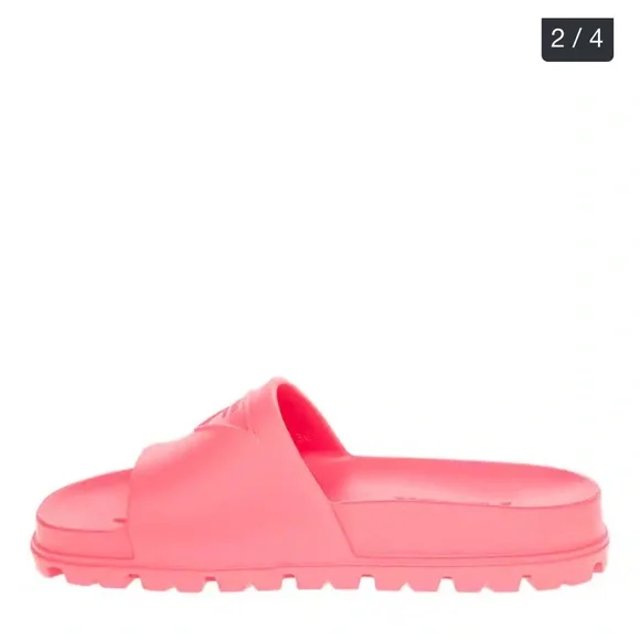 Prada Iconic Logo Vibrant Pink Slides - Picture 3 of 6